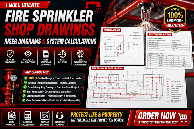 create fire sprinkler shop drawings, riser diagrams and system calculations