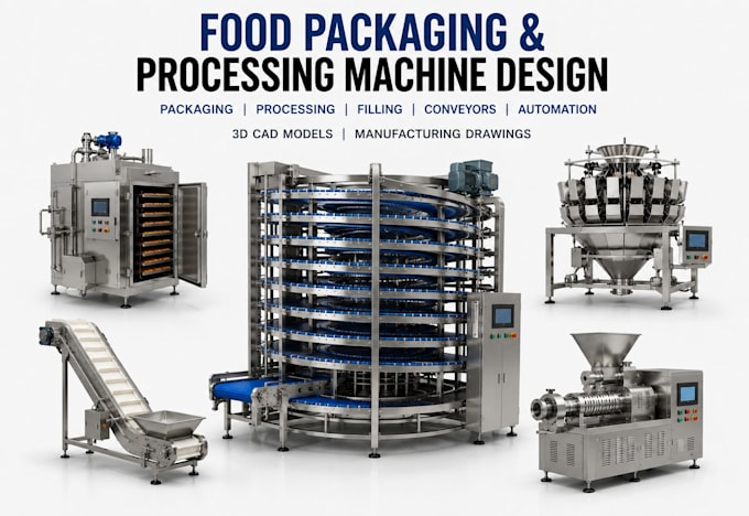 design industrial food processing packaging machine cad models for manufacturing