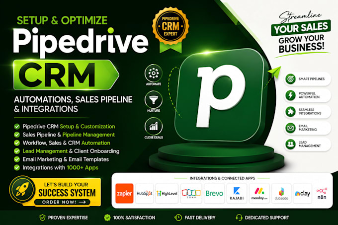 setup ur pipedrive CRM, automations, sales pipeline and integrations