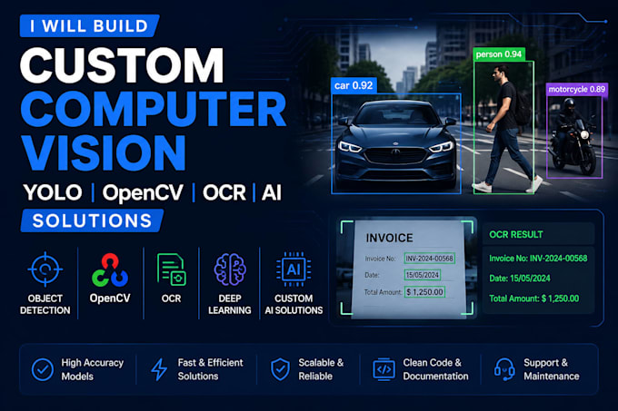 build custom computer vision, yolo, opencv, ocr and ai solutions