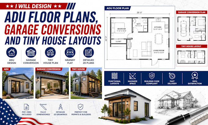 design adu floor plans  garage conversions tiny house layouts