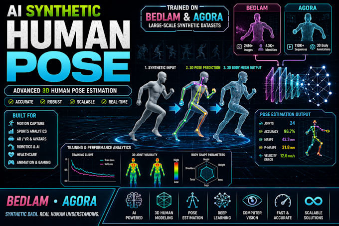 build a synthetic human pose model trained on bedlam and agora datasets