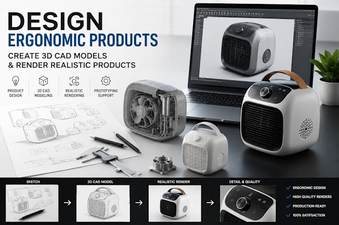 design ergonomic products, create 3d cad models, and render realistic products