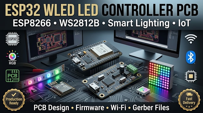 develop esp32, esp8266, wled and ws2812b led controller pcb