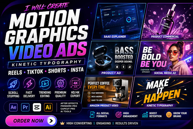 do motion graphics, kinectic typography, short form video ads for reels, tiktok