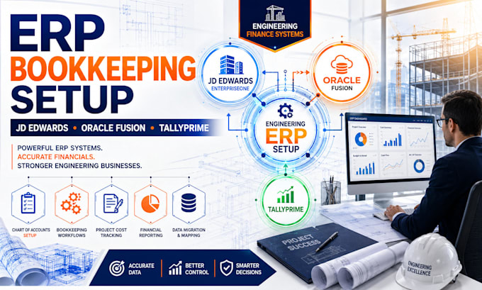 setup jd edwards, oracle fusion and tallyprime for engineering bookkeeping
