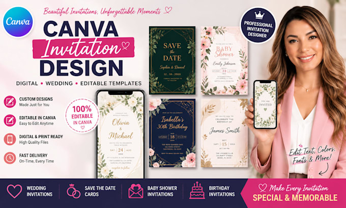 canva invitation design digital wedding invitation card design editable template