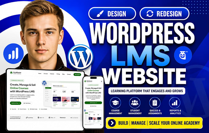 build wordpress lms website elearning website educational website online course