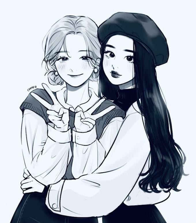 draw cute anime characters, couples and bff