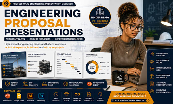 design engineering presentation, technical powerpoint, industrial proposal