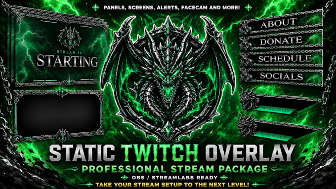 create static twitch stream overlays, screens, panels and stream branding