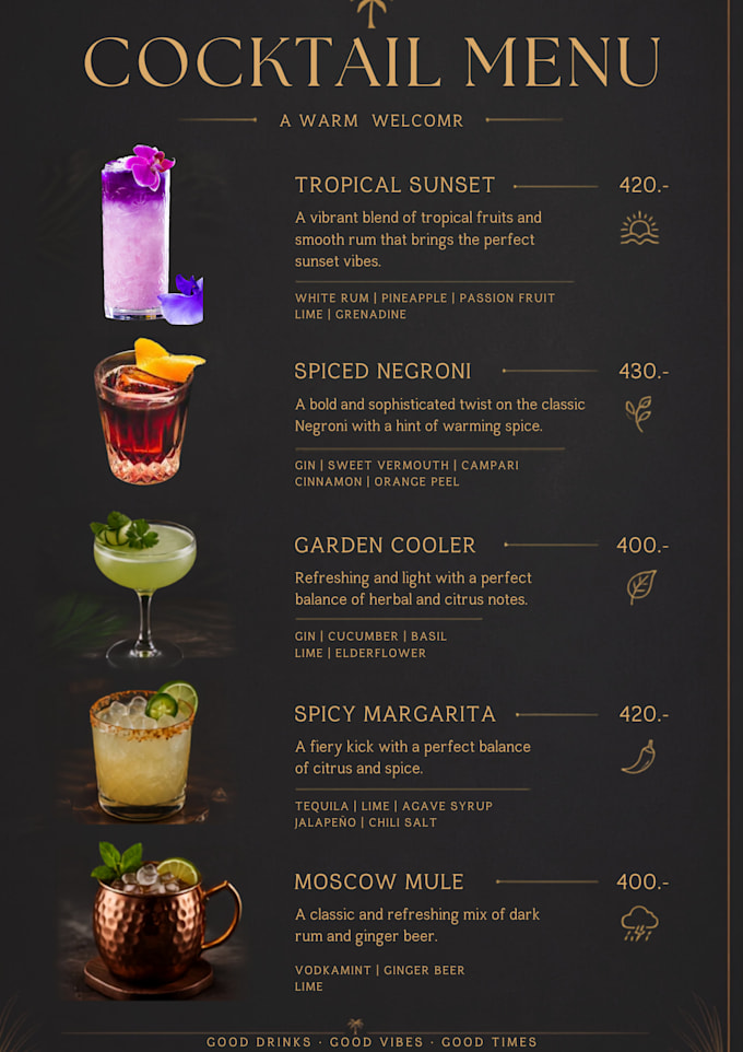 create a modern restaurant and bar menu design