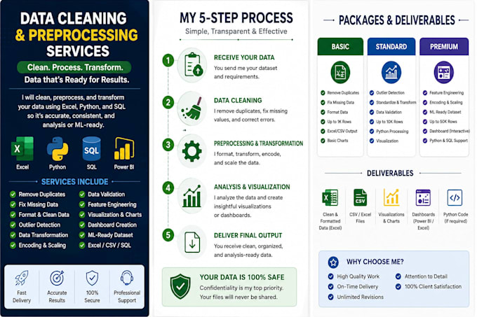clean, preprocess and format excel, CSV, and python datasets