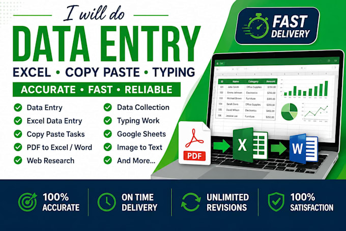 do accurate data entry,excel,copy paste, PDF to excel or word