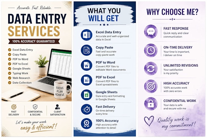 do accurate data entry excel PDF to word copy paste and google sheets