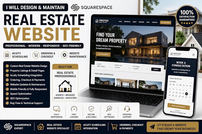 design update squarespace realestate website acuity scheduling ordering checkout