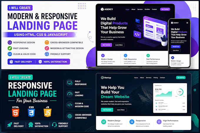 create a responsive HTML CSS javascript website