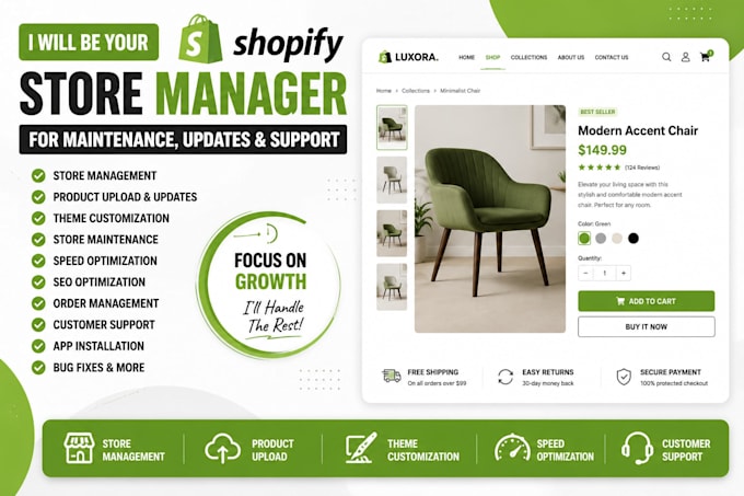 be your shopify store manager for maintenance, updates, support and management
