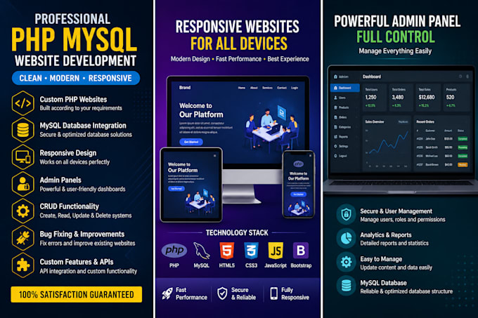 develop professional custom responsive PHP mysql full stack website