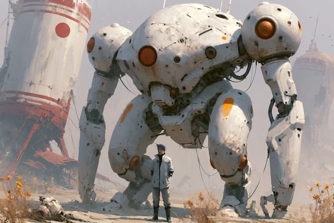 custom futuristic mecha robot character illustration art