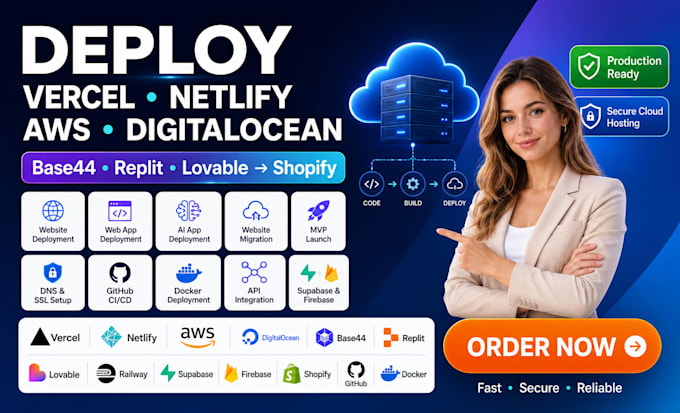 deploy vercel to netlify digitalocean base44 replit AWS cloud lovable to shopify
