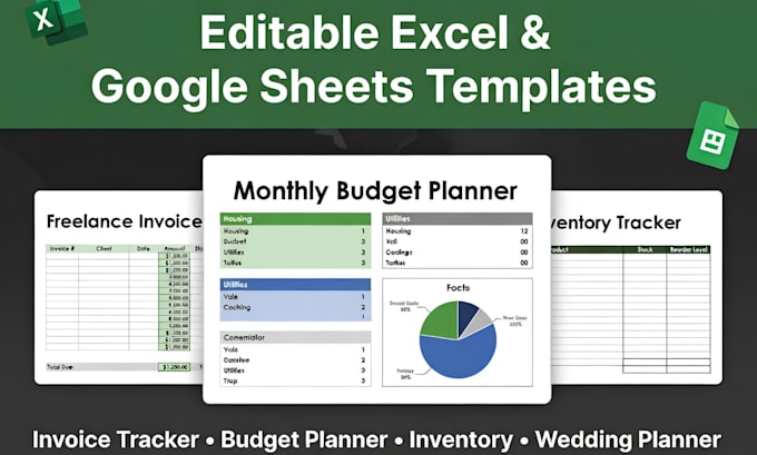 design editable excel or google sheet invoice tracker planner inventory template