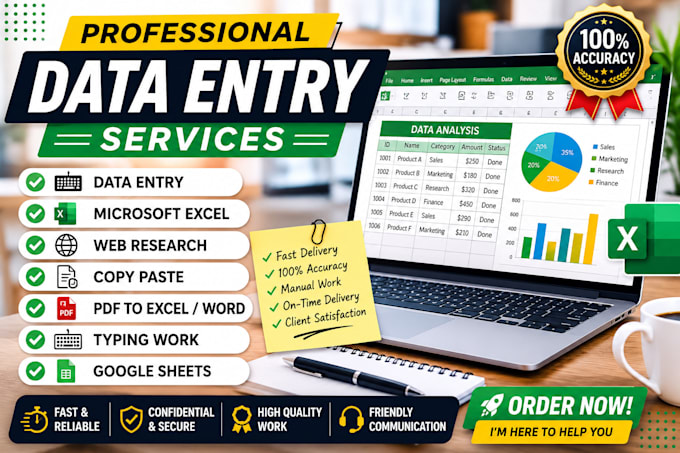 do accurate data entry, microsoft excel, web research and copy paste