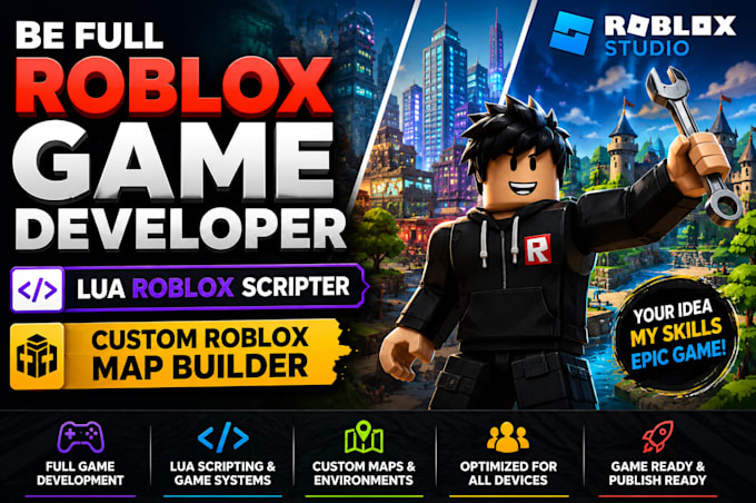 be full roblox game developer, lua roblox scripter and custom roblox map builder