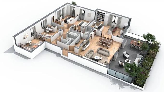 create interior design and realistic 3d rendering
