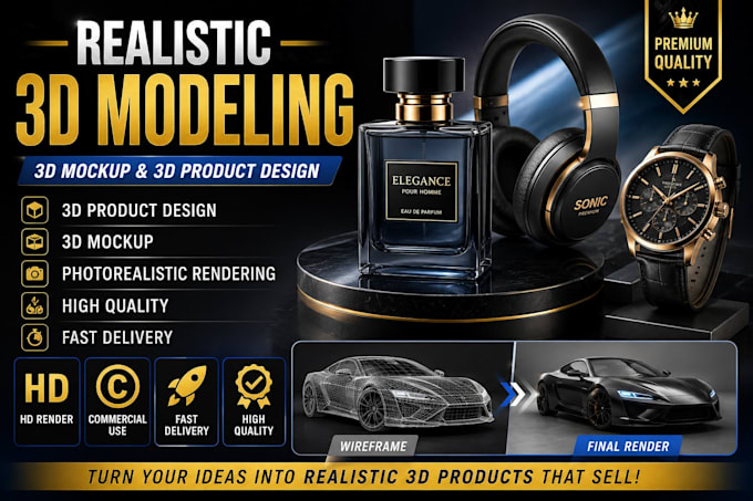 create realistic 3d modeling, 3d mockup and 3d product design