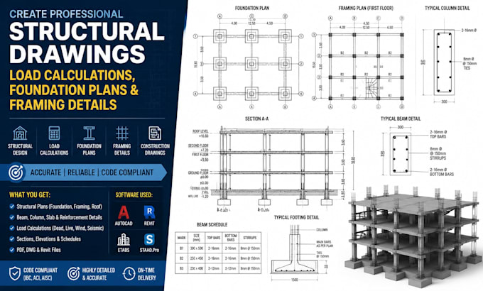 create structural drawing load calculations foundation plans and framing details