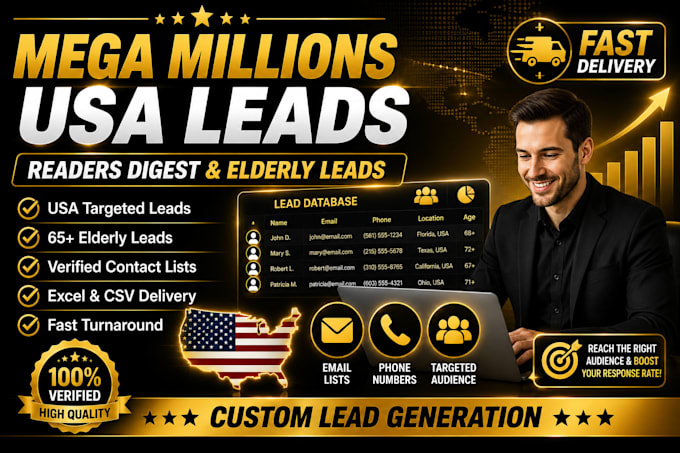 provide mega millions leads, readers digest leads, elderly USA leads