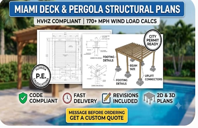 do structural calculation deck pergoia or patio structural plan miami florida