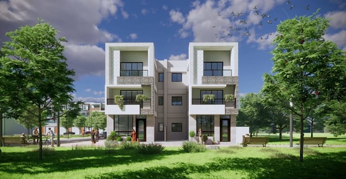 design 3d architectural rendering, residential building, multi family housing
