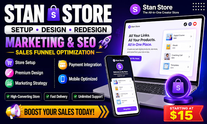setup, design and redesign optimize your stan store for more sales