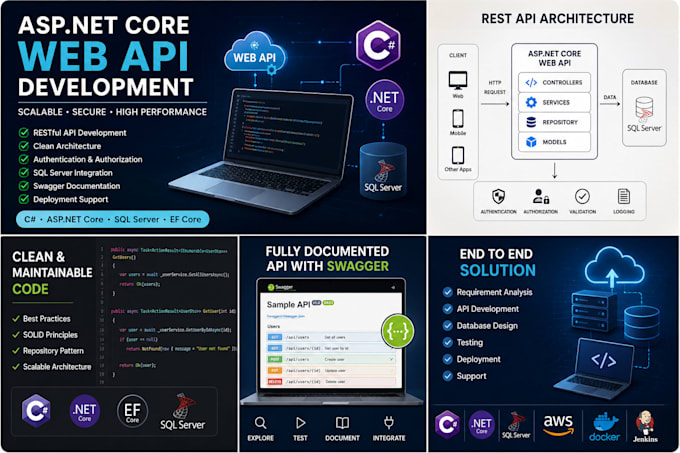 develop asp net core web API rest API c sharp sql server backend