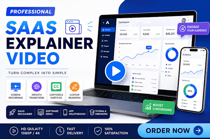 create saas explainer video app promo, software demo, app walkthrough video