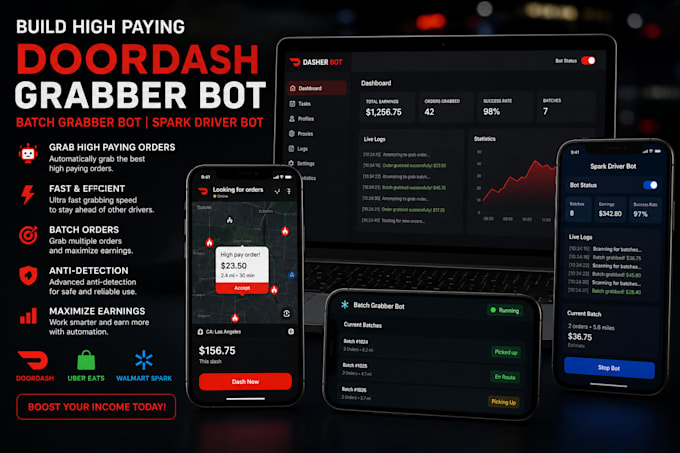build high paying doordash grabber bot, batch grabber bot, spark driver bot