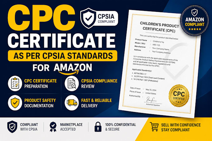 provide CPC certificate as per cpsia standards for amazon