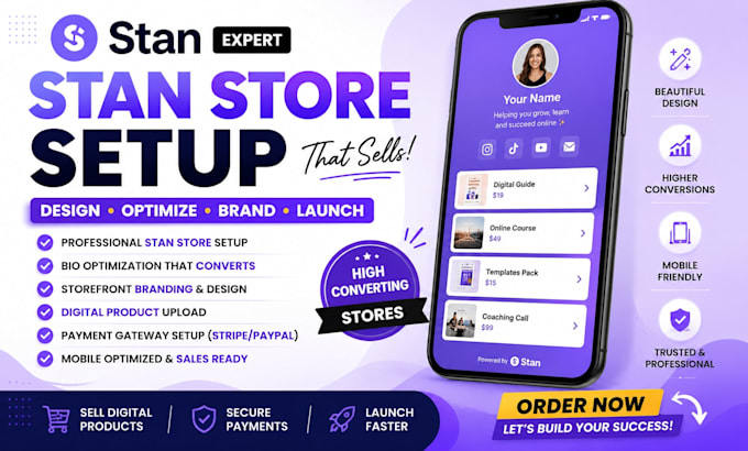 design stan store setup, optimize bio and create storefront branding