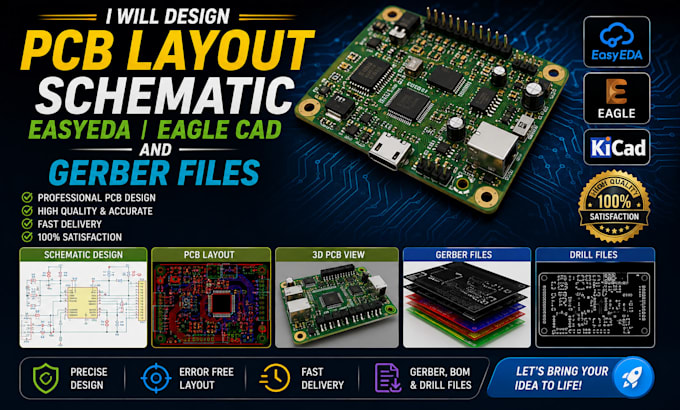 design pcb layout schematic easyeda eagle cad and gerber files