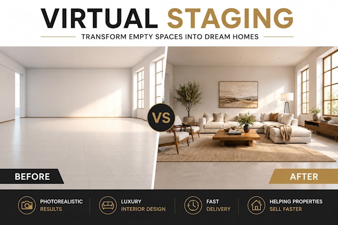 professionally virtually stage empty rooms with luxury interior design