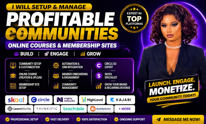 setup, manage online course or community on skool, circle, or mighty network