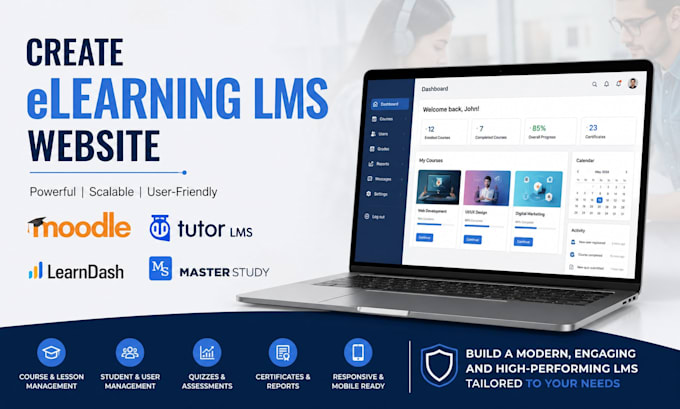 create elearning lms website on moodle, turtorlms, learndash, masterstudy