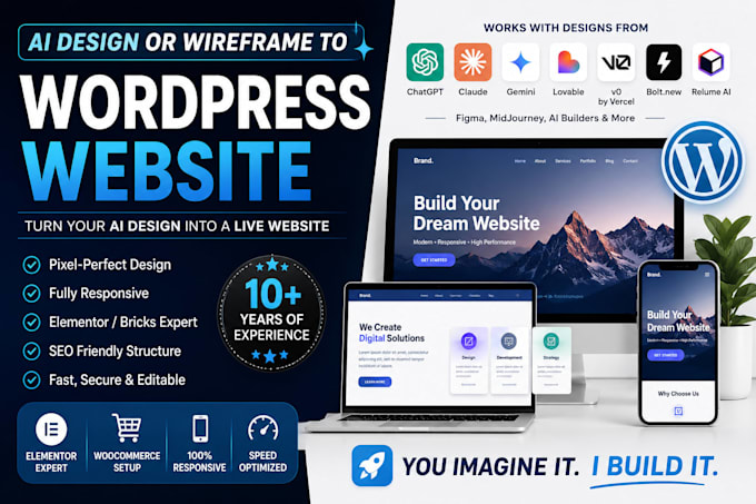 build a wordpress website from your ai generated design or wireframe
