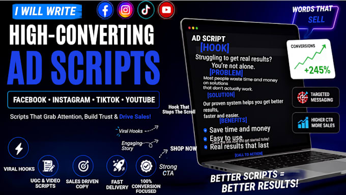 write ugc video ad scripts for tiktok, instagram reels and facebook