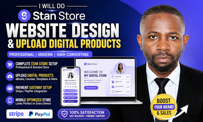 do stan store website design and upload digital products