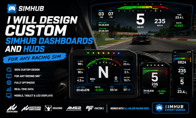 design custom simhub dashboards and huds for any racing sim