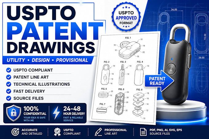 draw uspto patent utility design drawing illustration technical line art