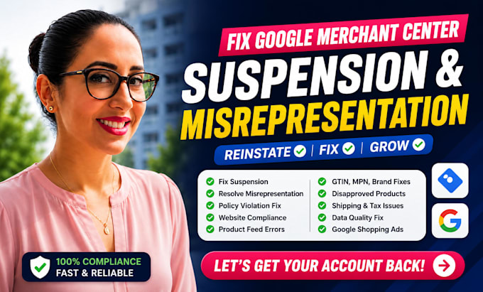 fix google merchant center suspension and misrepresentation